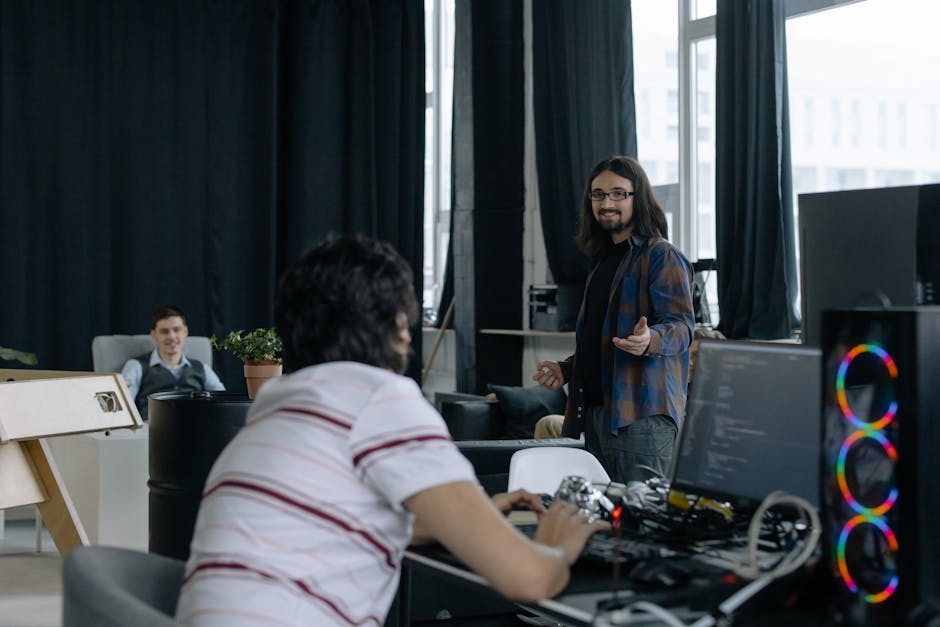 Young professionals collaborating in a modern software company office space